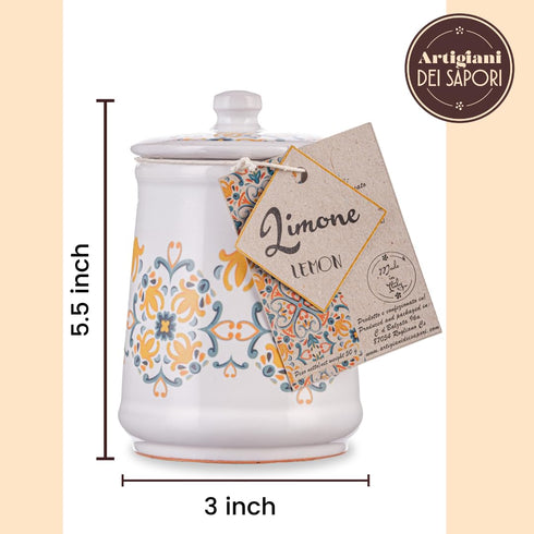 Italian Gifts Lemon Peel Granules in Handmade Ceramic Jar, Lemon Zest and Rind, Herb, Spice & Seasoning Gifts, Italy