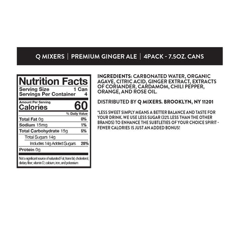 60 7.5 oz (Pack 24) Q GINGER ALE with Real Ginger & Organic Agave - Ideal for Cocktails & Mocktails - Made with Real