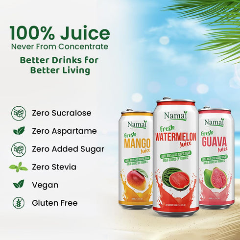 100% Pack 24 Namai All Natural Pure Guava Juice, No Added Sugar, No Preservatives