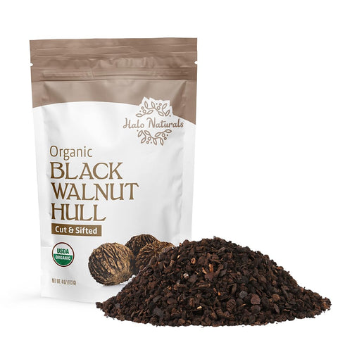Halo Naturals Organic Black Walnut Hull Cut & Sifted, 4 Ounces (Juglans nigra) USDA