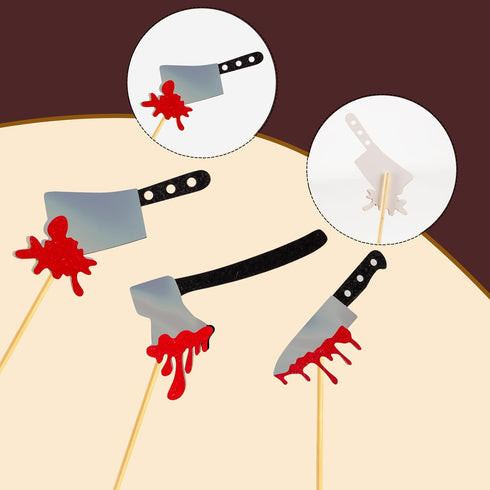 60Pcs Halloween Cupcake Toppers - Glitter Horror Blood Knife Picks for Killer Cake Decorations and Party Supplies