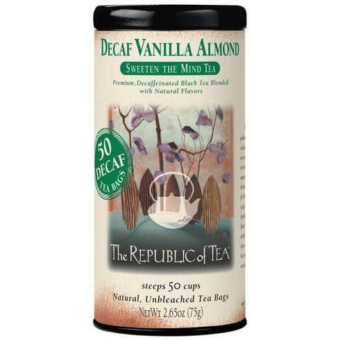 The Republic of Tea - Decaf Vanilla Almond Black Tea Tin, 50 Tea Bags, Environmentally-Friendly