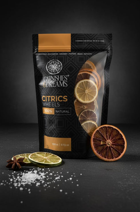 (9.5oz) Garnishes & Dreams Citric Mix Dehydrated Lime, Grapefruit, Blood Orange & Orange Slices for Cocktails, Mixology