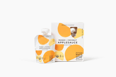 3.2oz (Pack 24) White Leaf Organic Mango & Coconut Applesauce Regeneratively Farmed, No Added Sugar, Kosher, USDA, GMO