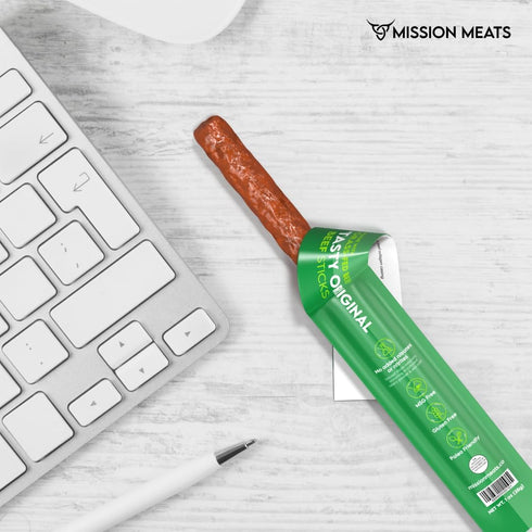 100% 1oz (Pack 24) Mission Meats Beef Sticks Grass Fed Beef, Zero Sugar, Healthy Snacks, Individually Wrapped, Gluten