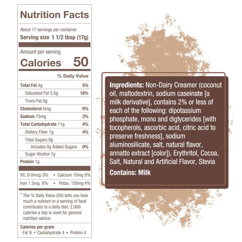 5 10 oz SPARROWS Healthy Sugar-Free Coffee Creamer Powder (Dark Hot Chocolate) - Stevia-Sweetened, Zero Sugar
