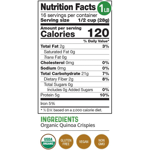 1 LB HerbaZest Quinoa Crispies Organic Vegan, Gluten Free & USDA Certified Light, Crunchy & Protein-Rich Perfect