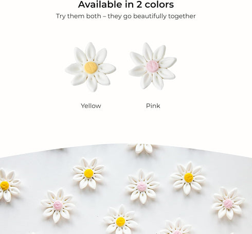 84 Count (1 Inch) Edible Daisy Cake Decorations, Small Edible Flowers, White & Yellow Sugar Flowers, Daisy Cupcake
