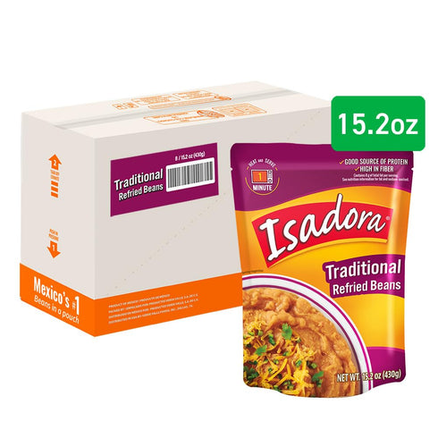 (Pack 8), Protein,15.2 oz Isadora Traditional Refried Beans in Pouch of Delicious Refried Beans, Microwave Food Premade