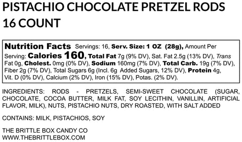 The Brittle Box Candy Co. 16 Pack Pistachio Chocolate Covered Pretzel Rods Hand-Dipped, Made Fresh to Order