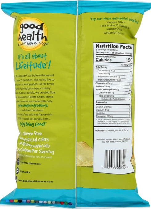 5 oz 2 Good Health Inc. Kettle Style Avocado Oil Potato Chips Sea Salt -- - pc