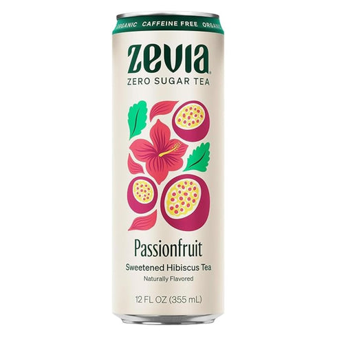 Zevia Zero Sugar Tea, Hibiscus Tea with Passionfruit Caffeine Free, 12 oz