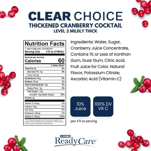 2 4 oz (48 Pack) Lyons ReadyCare Thickened Cranberry Cocktail for Dysphagia & Swallowing Difficulty - Nectar