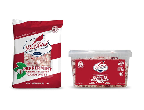 Red Bird Peppermint Puffs 46 oz Bag and Red Bird Crushed Peppermint