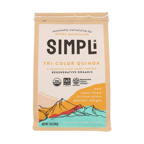 Set, 12 oz SIMPLi Regenerative Organic Certified Quinoa White, Red, and Tri Color Quinoa, Organic Gluten-Free Ancient