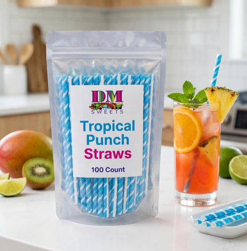 DM Sweets 100 Count Tropical Punch Sour Powder Filled Candy Straws - of Nostalgic Bulk Tangy Sweet and Sour Blue Treats