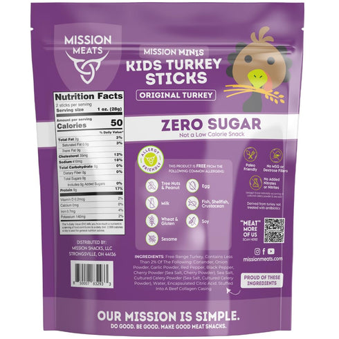 100% 9g 0.5oz (24ct Mission Meats Kids Turkey Sticks, Free Range, Healthy Snacks for Kids, Zero Sugar, Protein per