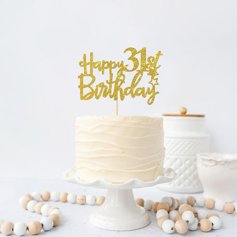 Gold Glitter 31st Birthday Cake Topper - Cheers to 31 Years Party Supplies - Happy 31 Sign Decoration