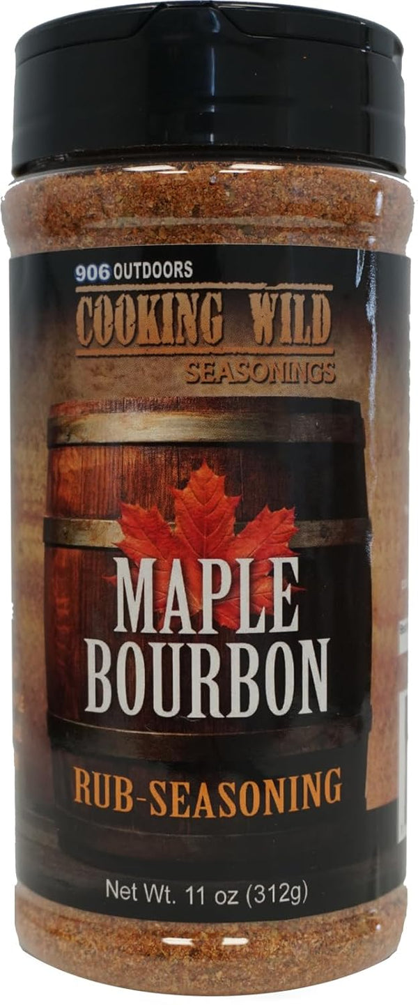 Cooking Wild Seasonings Maple Bourbon Rub-Seasoning, 11oz, Great for Ribs, Pulled Pork, Brisket, Wings, Chicken,