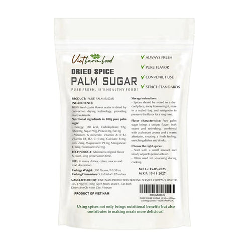 10.58 Oz (300g) PURE PALM SUGAR VIETFARMFOOD: Natural pure, convection dried seasoning made from real fruits - perfect