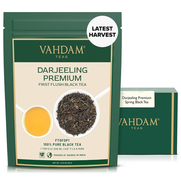 VAHDAM First Flush Darjeeling Tea - 50 Cups (3.53oz) | Loose Leaf Black Tea, Flowery & Aromatic
