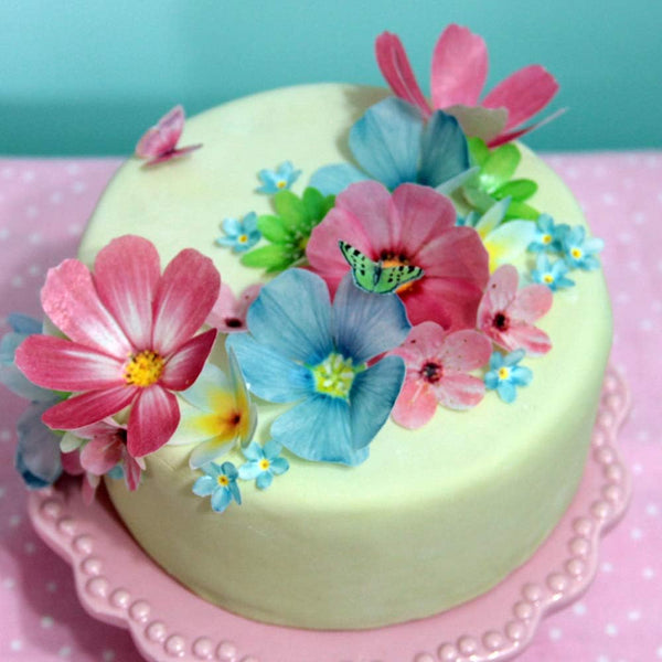 Set of 27 Mixed Size & Colour Edible Flowers & Butterflies Cupcake Toppers Wedding Cake Decoration