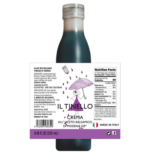 250ml (8.45 oz) IL TINELLO Glaze with Balsamic Vinegar of Modena IGP Crema all'Aceto Balsamico di Modena IGP, fl Sweet
