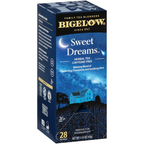 28-Count (Pack 1) Bigelow Sweet Dreams Herbal Tea Box of Relaxing Blend of Chamomile & Mint Caffeine-Free Nighttime