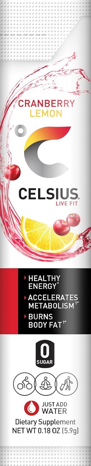 Pack 28 CELSIUS On-The-Go Powder Stick, Combo of Dragonfruit Lime and Cranberry Lemon, Piece Assortment