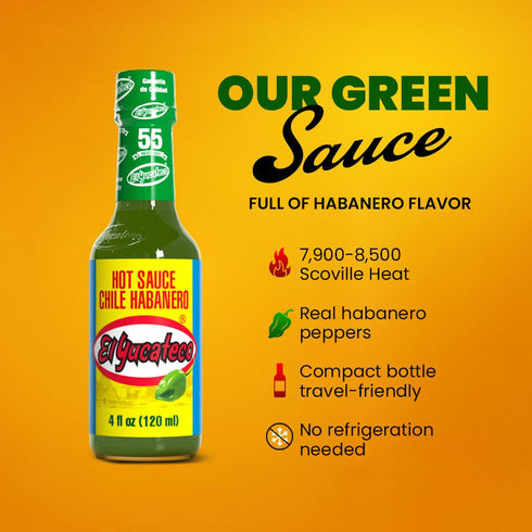 4 oz (120 ml), (Pack 1) El Yucateco Green Habanero Hot Sauce, Authentic Mexican Chile Habanero Sauce, fl Gluten Free