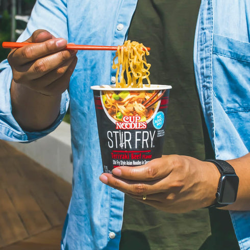 3 (Pack 6) Nissin Cup Noodles Stir Fry Noodles in Sauce, Teriyaki Beef, Ounce