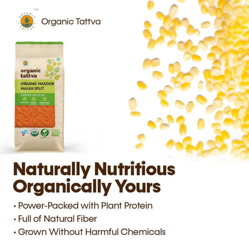 500gms, Organic Tattva Masoor Dal Malka Split Red Lentils for Everyday Cooking Masoor Dal, Soups, and Indian Meals