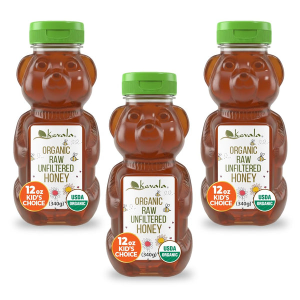 Kevala Organic Raw Unfiltered Honey Bear - Gluten Free Sweetener with No