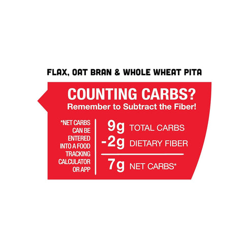 6-Pack, 7g (6 Pack, 36 Joseph's Pita Bread Value Flax Oat Bran and Whole Wheat, Net Carbs per Serving, Fresh Baked per