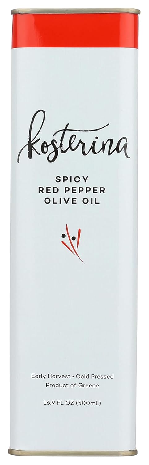 Kosterina Spicy Red Pepper Olive Oil Tin | Polyphenol Rich Greek Olive