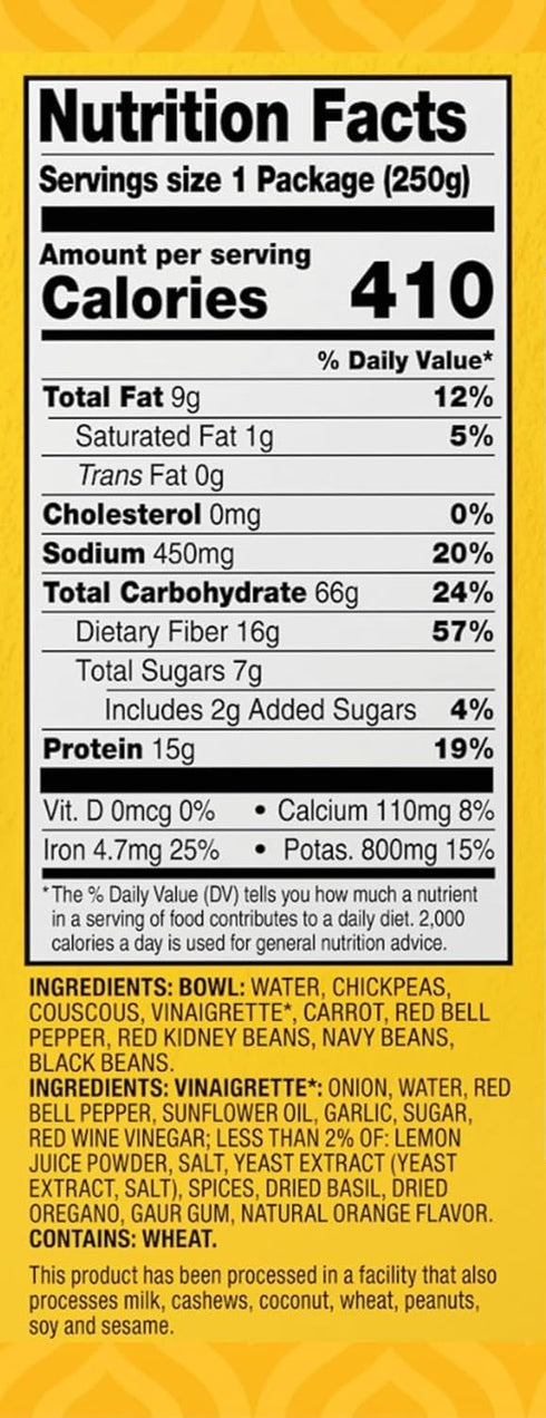 8.8 Pack 6, 14 Tasty Bite Mediterranean Protein Bowl, Ounce, of Ready to Eat, Microwaveable, Vegan, Grams Plant Protein