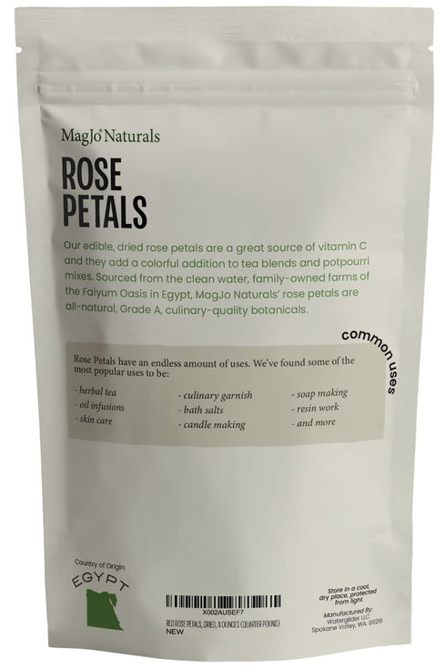 (4 oz) MagJo Naturals Red Rose Petals, Dried, Culinary Grade A, Harvested from Faiyum Oasis in Egypt