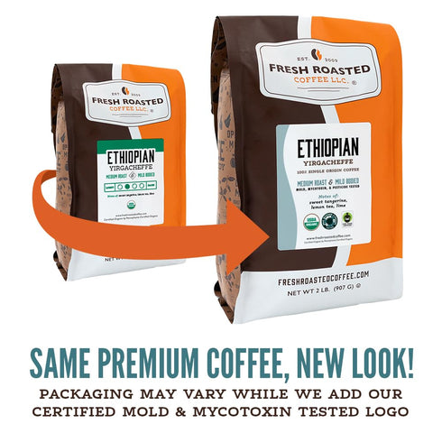 3rd 2 lb (32 oz) Fresh Roasted Coffee, Organic Ethiopian Yirgacheffe | USDA Organic, Kosher, Party Tested for Mold