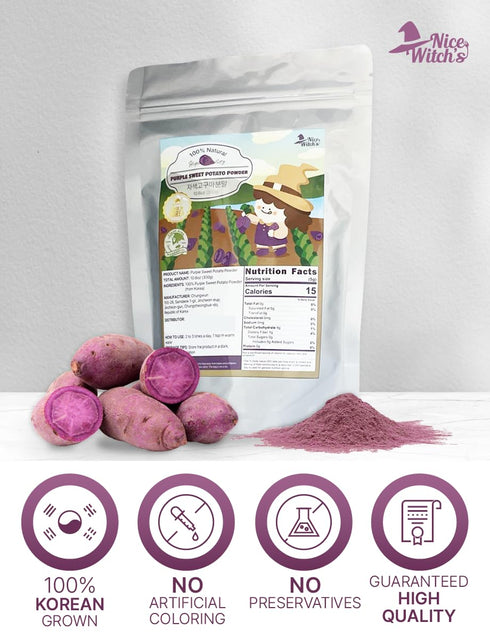 100% 10.58 oz (300 Nice Witchs Korean Purple Sweet Potato Powder, Natural, Fine Powder for Ube-Style Lattes, Smoothies