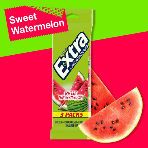 EXTRA Watermelon Sugar Free Chewing Gum, 15 ct, 3 Pack