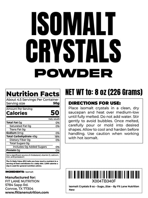 8 oz Isomalt Crystals Sugar Substitute Powder for Baking and Decorating Clear and Ready to Use Bulk Size By Fit Lane