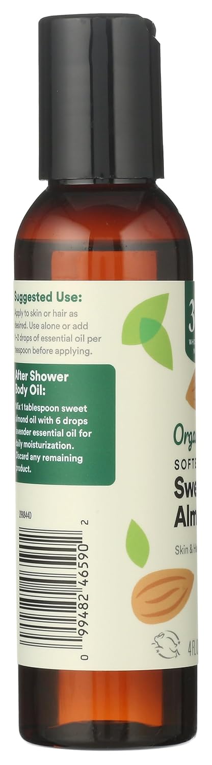 365 by Whole Foods Market 4 Oz , Organic Softening Sweet Almond Oil, Skin & Hair Care, Fl