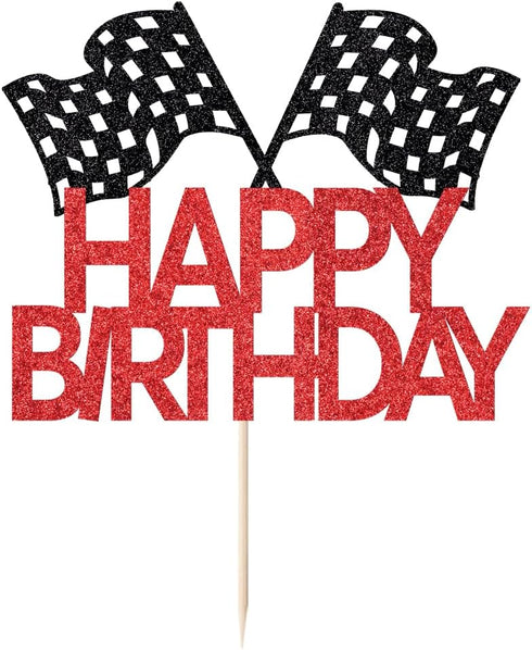 Sparkling Checkered Flag Cake Topper for Racing-Themed Birthdays