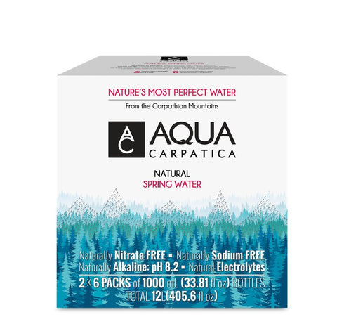 1 33.81 oz. (12 Pack) AQUA Carpatica Natural Spring Water with Electrolytes, Artesian Bottled Water, Liter /