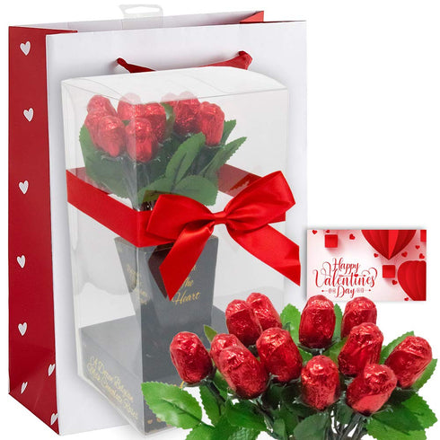 Meet Novelty Valentine Chocolate Flower Bouquet | One Dozen Red Sweetheart Roses | Individually