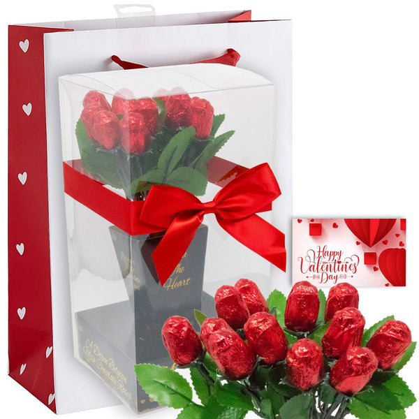 Meet Novelty Valentine Chocolate Flower Bouquet | One Dozen Red Sweetheart Roses | Individually