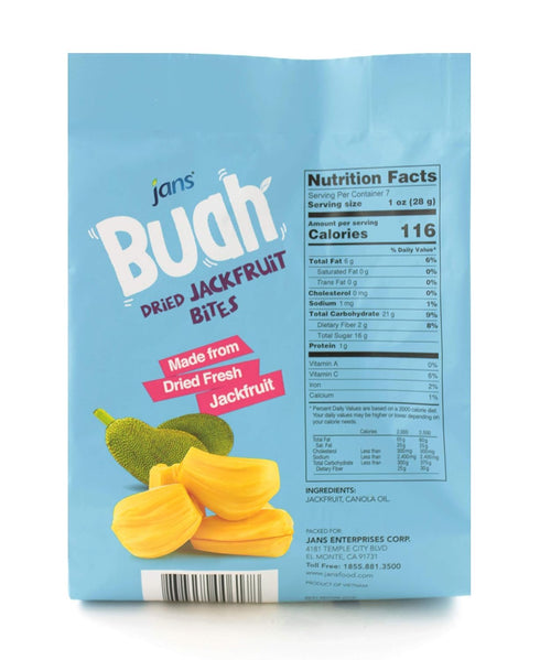 7.05 oz (Pack 6) Jans Buah Dried Jackfruit Chips of Jack Fruit Chips Real Fruit Snack Gluten-Free, Sweet & Crunchy