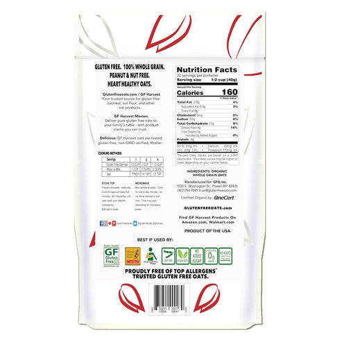 32 Pack 2 GF Harvest Gluten Free Organic Rolled Oats, Ounce Bag