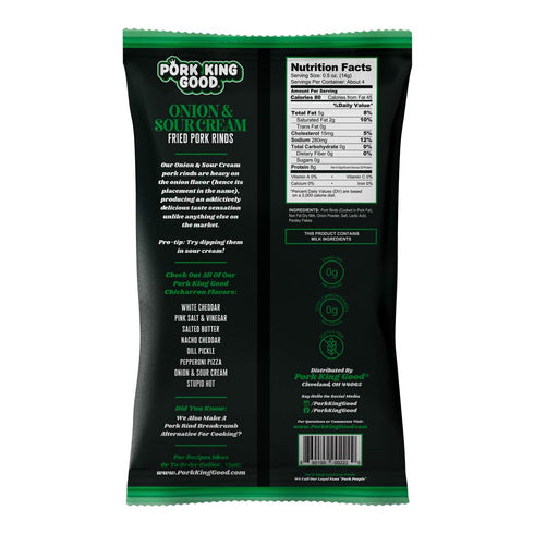Pork King Good Pork Rinds (Chicharrones) Onion & Sour Cream Flavor (4 Pack)