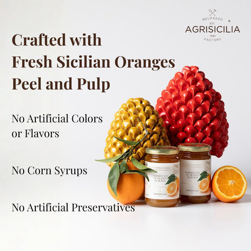 12.7 oz Agrisicilia Sicilian Orange Marmalade Authentic Italian Citrus Jam with Fruit Peel, Made in Sicily, Glass Jar